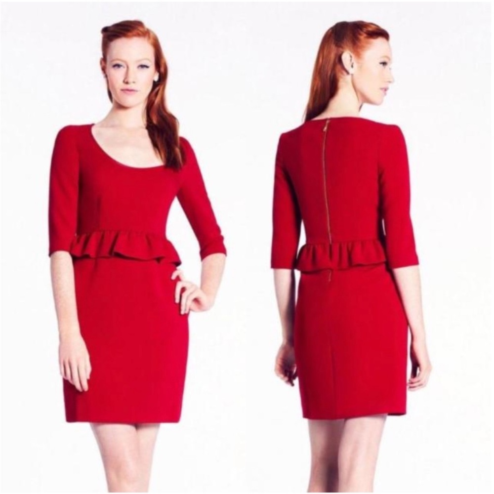 KATE SPADE Mary Deep Red Peplum Sheath Dress Size 8